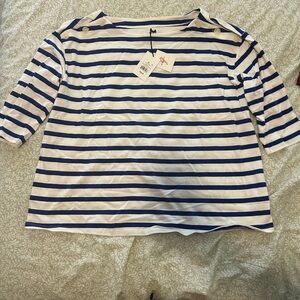 NWT Maternity Striped Boatneck Top with Button Detail - Blue & White
